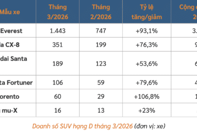 Doanh so SUV hang D thang 3/2026